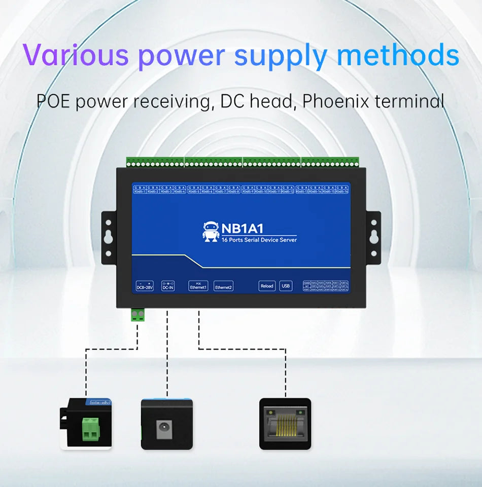 16-Channel Serial Server RS485 to Ethernet Gateway ModBus RTU to TCP CDEBYTE NB1A1 MQTT/HTTP POE Isolation Edge Computing