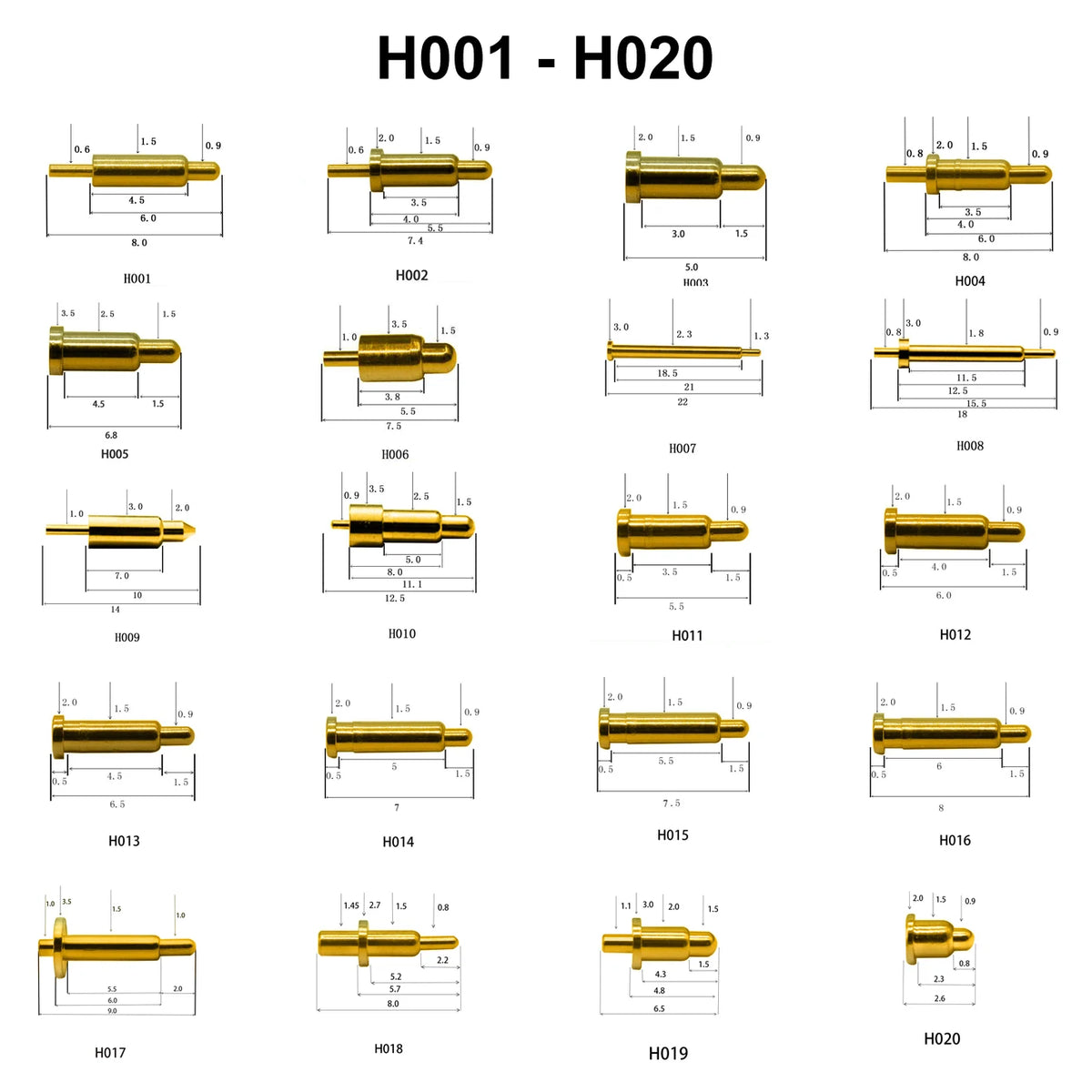 5pcs Pogo Pin Connector Pogopin Battery Spring Loaded Contact SMD Needle PCB 2 3 4 5 6 7 8 9 10 12 14 MM Test Probe H021 - H040