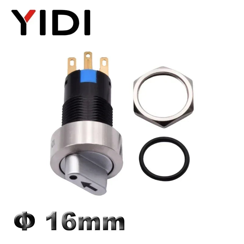 16mm Metal Rotary Selector Switch 2 3 Position On Off 12V Led Red Green Stainless Steel Push Button Switch 1NO1NC Latching SPDT
