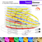 5V Flexible COB LED Strip Light 320LEDs/m White/Red/Blue/Green USB Power with Dimmer/Switch Adhesive Tape Cabinet Room Lighting