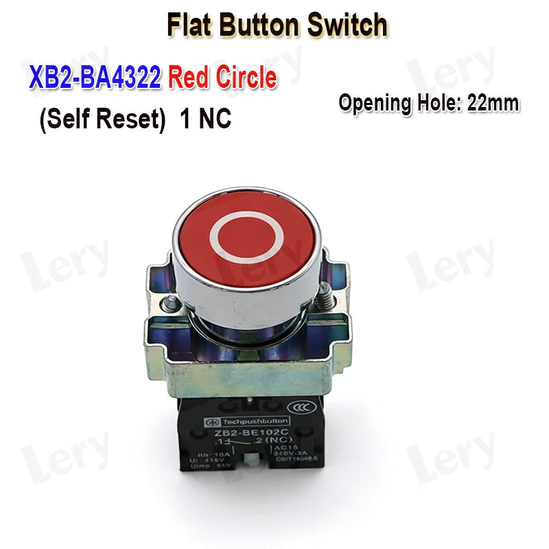 1Pcs XB2-BG21 XB2-BA31 XB2-BS54 22mm Knob Key Start Inching Power on Button Switch Self Reset Small Mushroom Head Emergency Stop