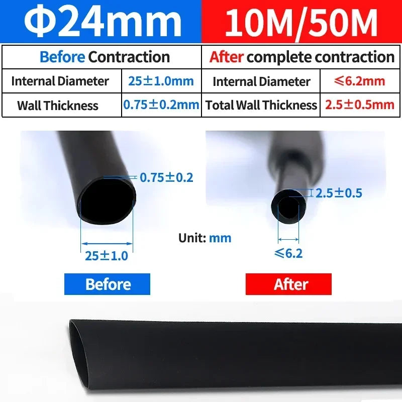4:1 Heat Shrink Tube With Glue Thermoretractile Heat Shrinkable Tubing Dual Wall Heat Shrink Tubing 4 6 8 12 16 20 24 32mm