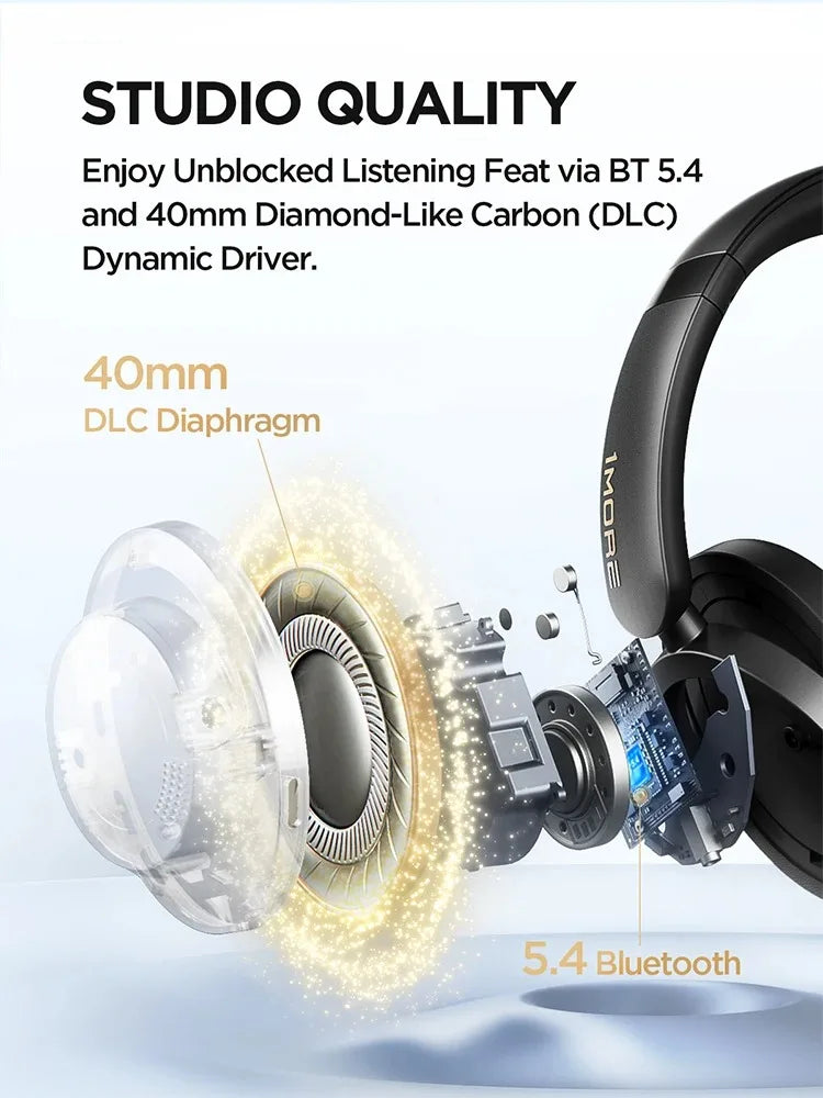 1MORE SonoFlow Pro HQ51 ANC Headphones Bluetooth 5.4 Hi-Res LDAC 40mm DLC Driver 42dB QuietMax ANC 100H Battery Over-Ear Headset