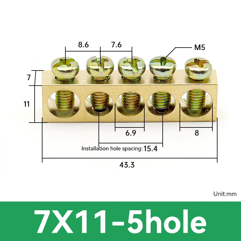 1 PCS Multi Specification Brass Ground Strip 5/6/7/8/9/10/12/15/20 Hole Brass Rod Grounding Terminal Ground Bar Terminal Strip