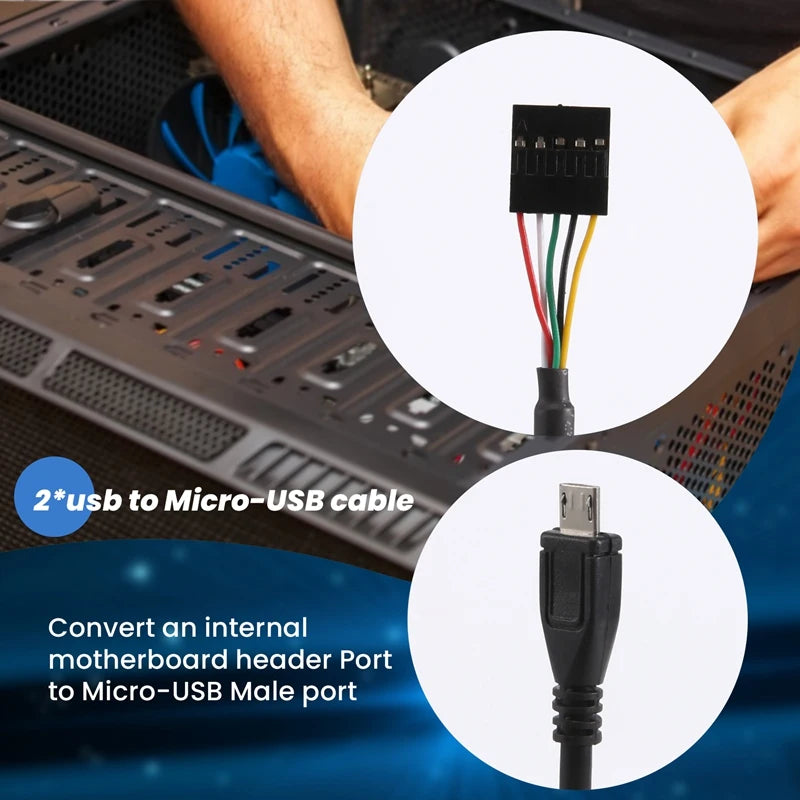 (2-Pack) 50CM 5 Pin Motherboard Female Header To Micro-USB Male Adapter Dupont Extender Cable (5Pin/Micro-USB)