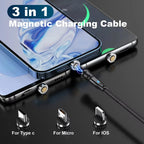 3A Fast Charging Magnetic Cable 540° Rotating USB Type C Micro Data Cable for Samsung Huawei Xiaomi Android Phone Charger Wire