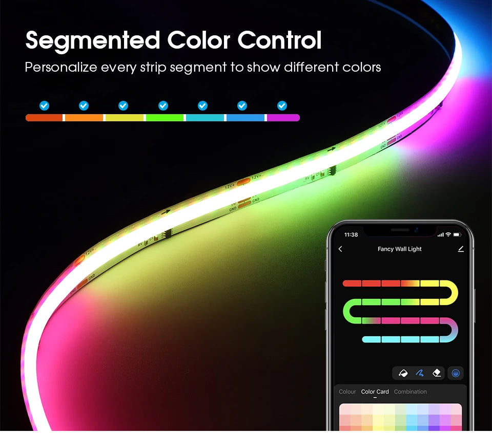 Smart TUYA WS2811 RGB IC Dreamcolor COB LED Strip Light Segment LED Control Music Mode Voice Control Support Alexa Google Home