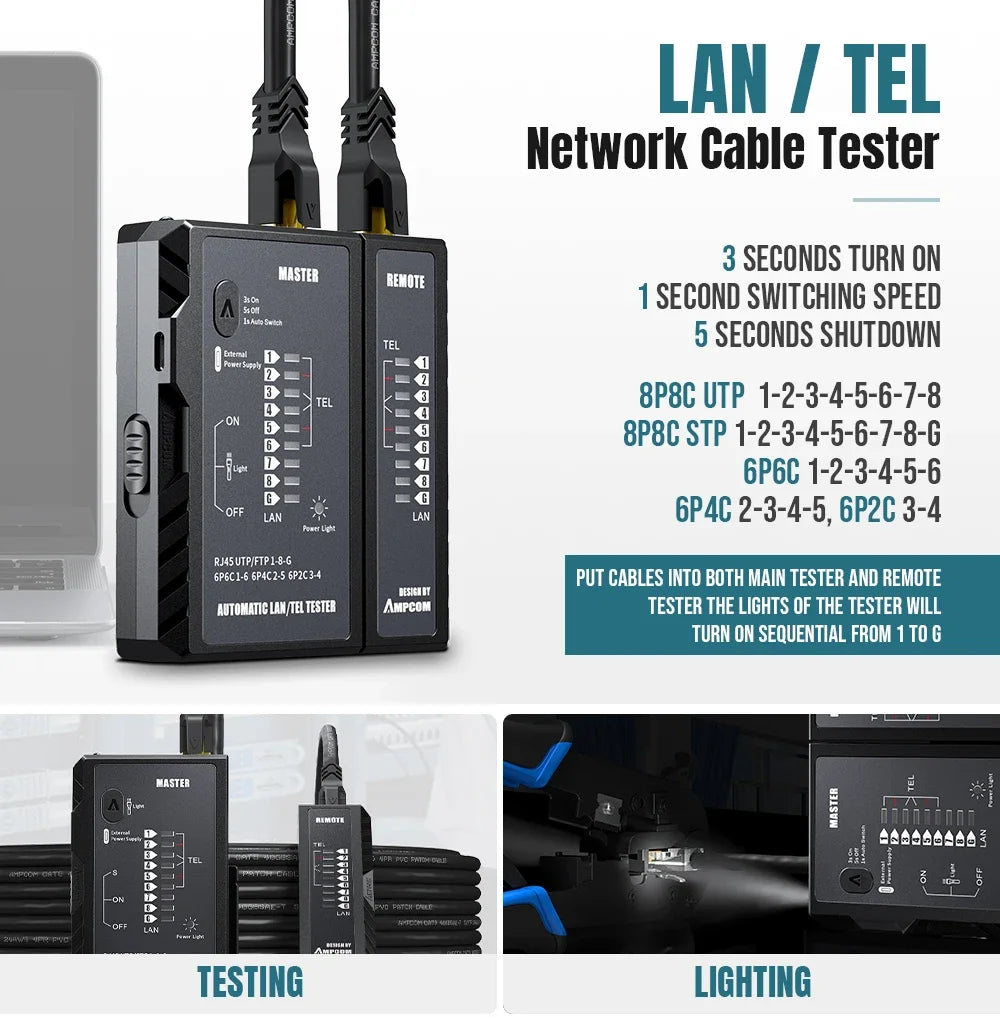 AMPCOM Network Tool Kit, Lan Tester RJ45 Crimper Cat6 CAT5E Connectors RJ11 Punch Down Tool Wire Stripper Pliers Ethernet Cable