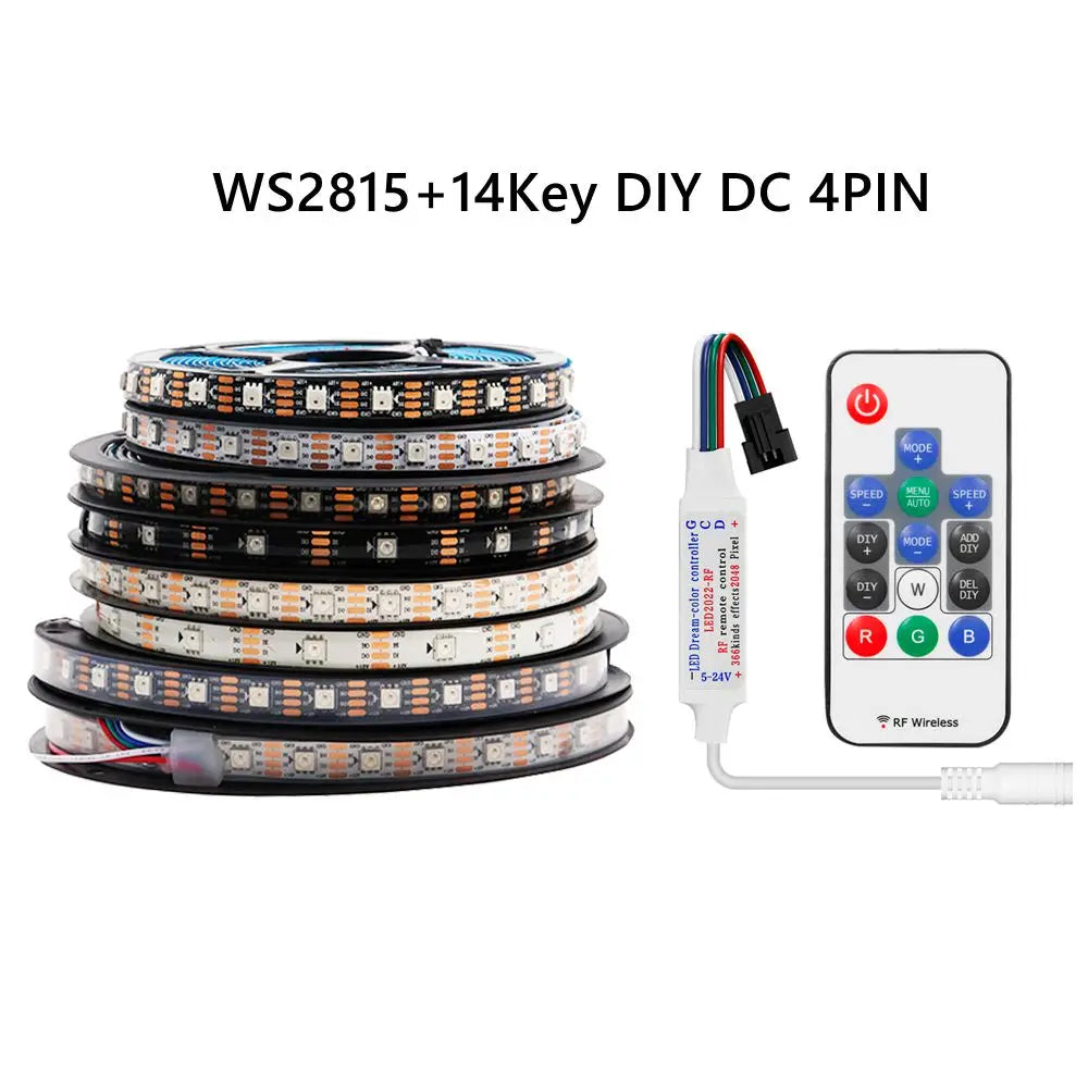 WS2815 Led Strip With14/17/21Keys Controller (WS2812B WS2813 Updated) RGB Individually Addressable Kits 30/60/144 Leds/M DC12V