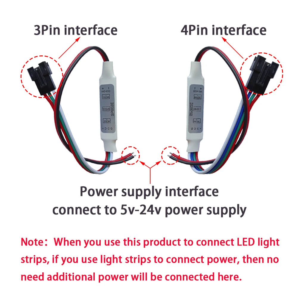 DC5-24V SP002E Mini LED Controller 3Pin/4Pin Addressable for WS2813 WS2815 RGBIC LED Strip Light 2048 Pixels
