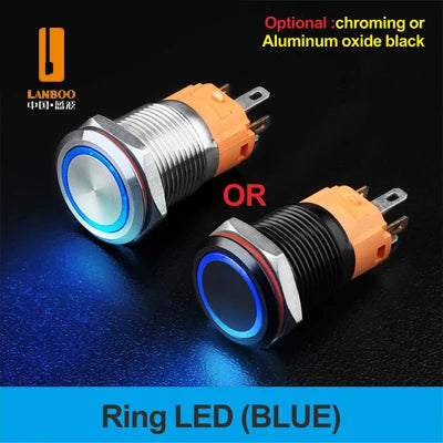 LANBOO LB16A Device Button Switch Chrome Plating/Aluminum Oxide Black/Optional 1NO1NC/5 Pin Latching/Momentary Optional