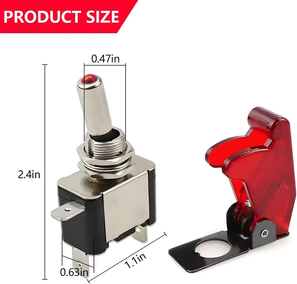 12V 20A Toggle Switch LED Switch Car Auto Cover LED Light With Protective Cover SPST Toggle Rocker Switch Control On/Off