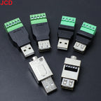 JCD USB 2.0 Connector Avoid Welding Plugs USB Type A Male Female to 4Pin 5pin Screw Terminal Socket Adapter Plug For Computer TV