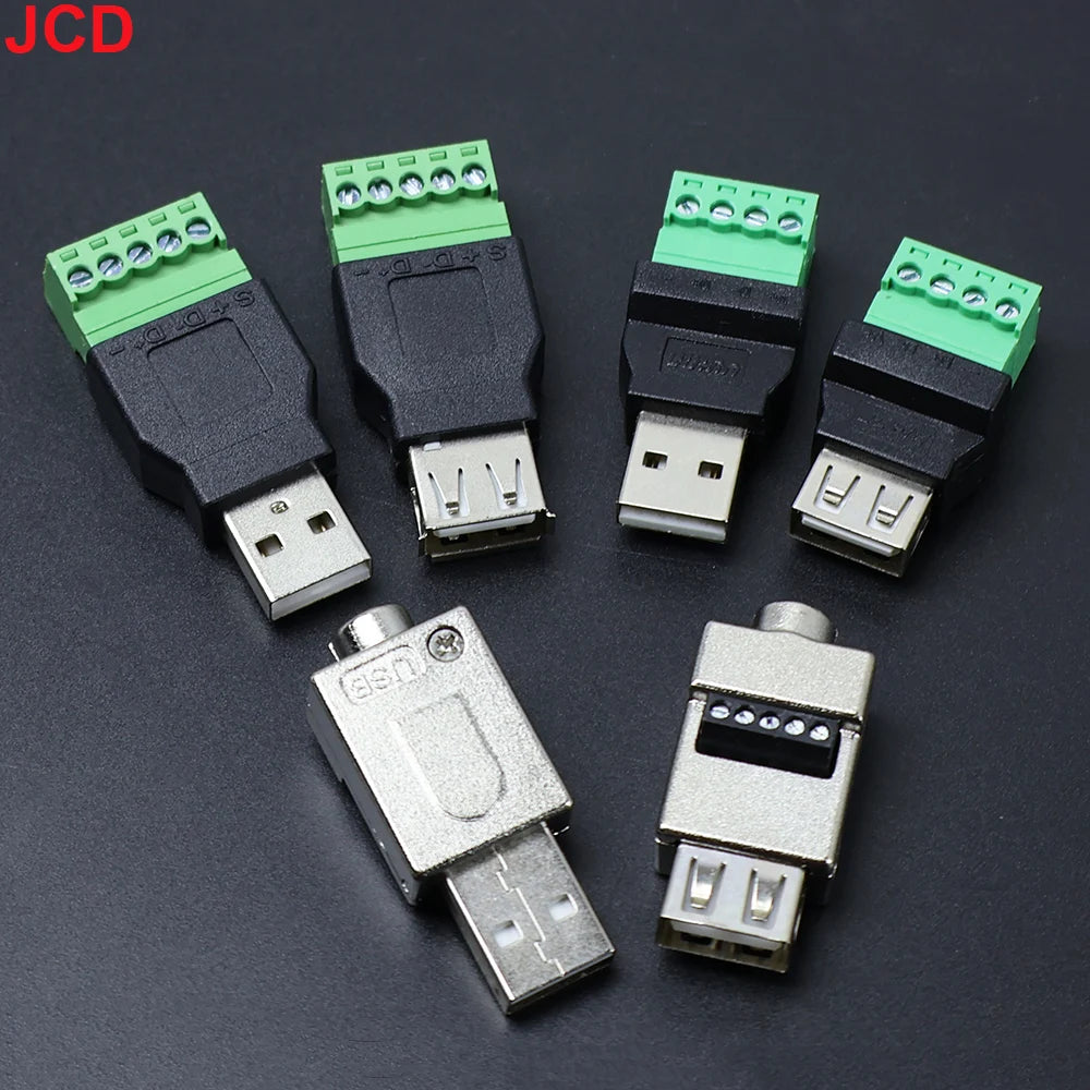 JCD USB 2.0 Connector Avoid Welding Plugs USB Type A Male Female to 4Pin 5pin Screw Terminal Socket Adapter Plug For Computer TV