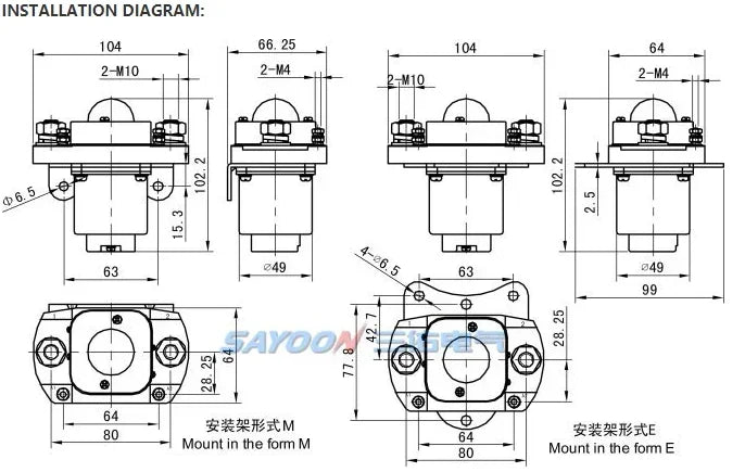 SAYOON 400A DC Contactor SZJ-400A MZJ-400A Power Relay 12V 24V 36V 48V 60V 72V 120V for Car Batteries Electric Forklift Trucks