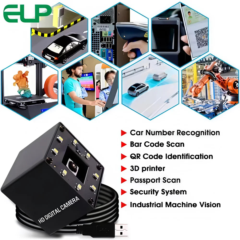 ELP 16MP Autofocus USB Camera IMX298 Sensor Ultra HD No Distortion Webcam with Night Vision White LED for Security System