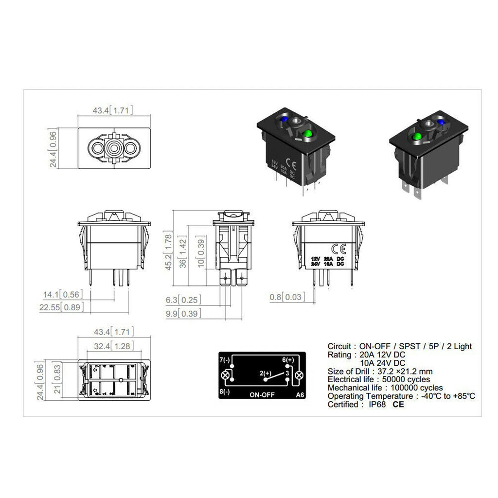 12V White Led Switch Body ON OFF / ON OFF ON / ON ON OFF / Momentary Switch Base 5Pin SPST 7Pin DPDT For Car Boat Polaris 4x4 JK