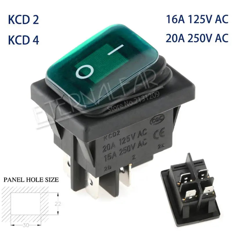 KCD1 KCD2 KCD4 KCD6 On Off 10A 16A 20A 125V 250V AC Heavy Duty DPST Sealed Waterproof Auto Boat Marine Toggle Rocker Switch with
