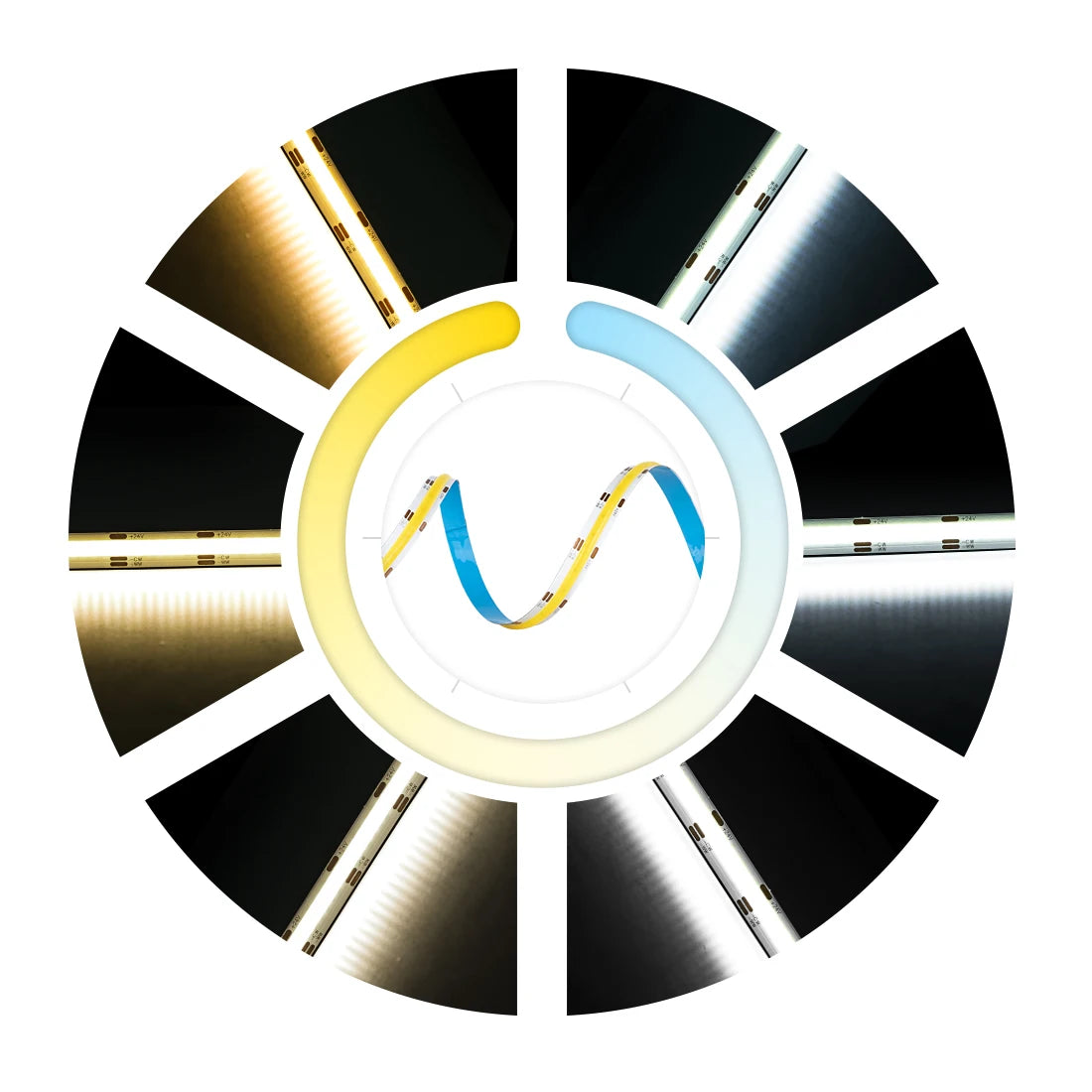 FCOB CCT LED Light Strip 640 LEDs High Density Flexible FOB COB 10mm Led Lights RA90 3000K to 6000K Linear Dimmable DC12V DC24V