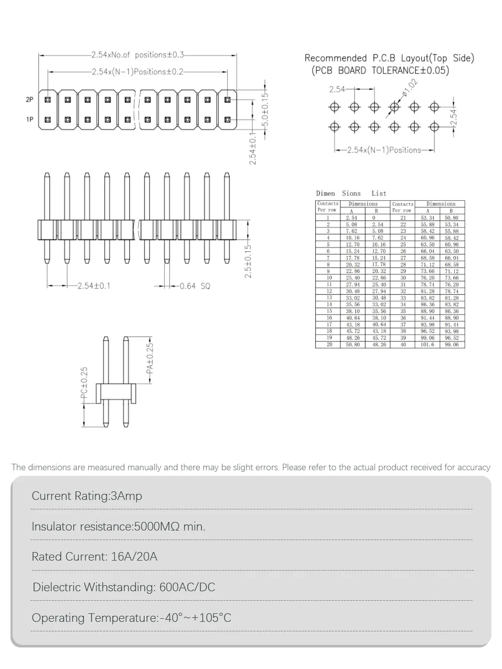 2.54mm 2X40 Pin Single Double Row Male Connector PCB Board Pin Header Long 8.5/11.5/13/14/15/17/19/25/30mm 1X40P Strip Pinheader