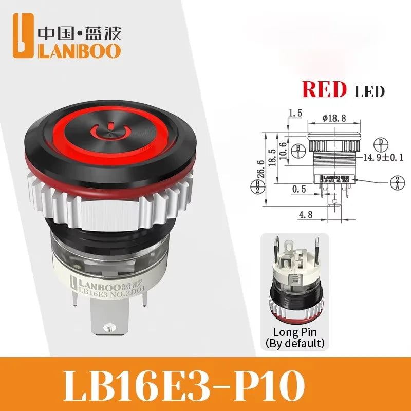 LANBOO 16mm High Current 16A High-Power Metal Push Button Switch 12V110V 24V 220V LED Light Latching