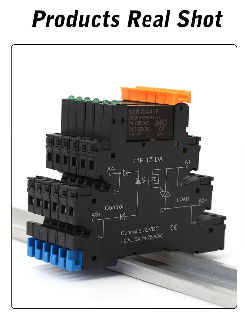 DC Control AC 6A Slim Interface Solid State Relay Module DIN SSR Slim Relay DC Control DC 41F-1Z-C2 SSR Relay DIN Rail