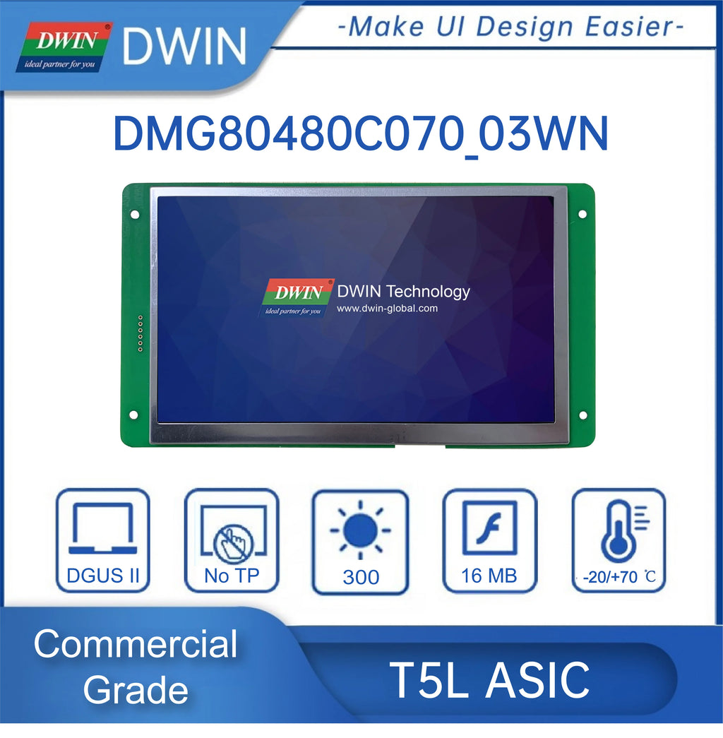 DWIN 7 Inch 800*480 HMI Intelligent TN TFT LCD Display Module UART Commercial Grade Capacitive Touch Screen DMG80480C070_03W