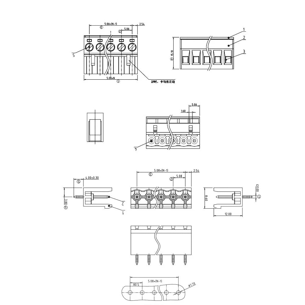 5Pair 5.08mm Pitch 2EDG Straight Pin PCB Screw Terminal Block 2/3/4/5/6/7/8/9/10/12Pin 300V 10A Wire Connector Plug-in Socket