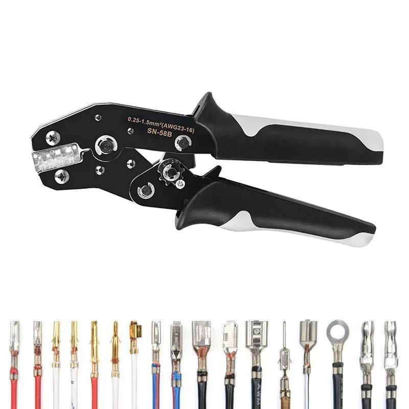 SN-58B Ratchet Crimping Plier Crimper Tool 0.25-2.5mm² AWG24-13 for Dupont,TE,JST,Molex Terminal Wire Electrical Pliers