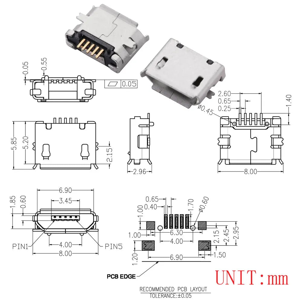 10PCS Micro USB 2P 5P Jack Charging Port Plug Dock Charger DIP SMD For Phone Tabletels Speakers Etc Port Socket Power Connector