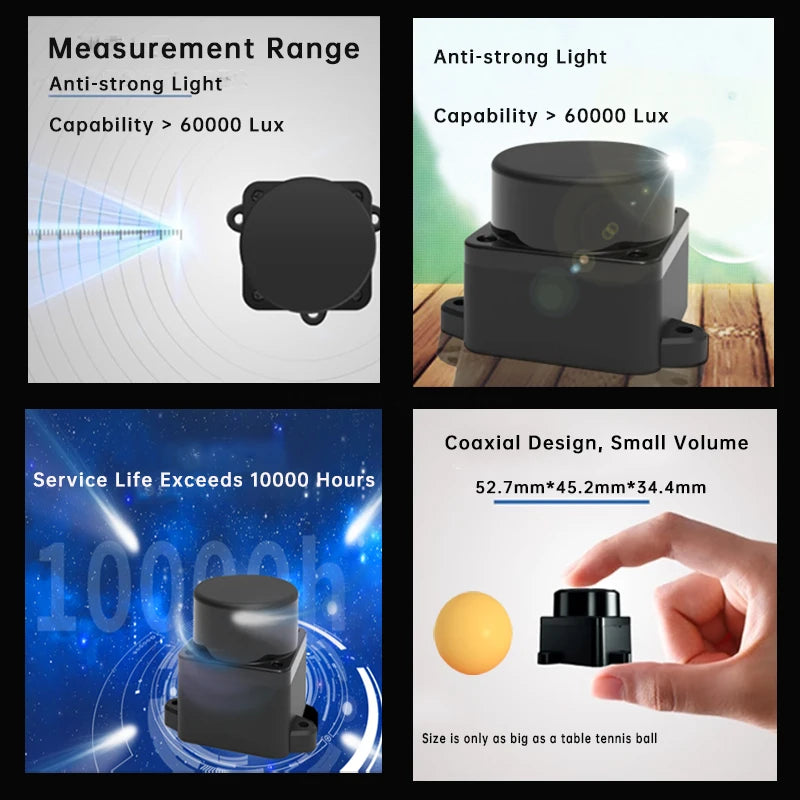 WitMotion TOF Laser Lidar Outdoor Light Resistance 5000Hz 60Klx 12m 360° Scanning