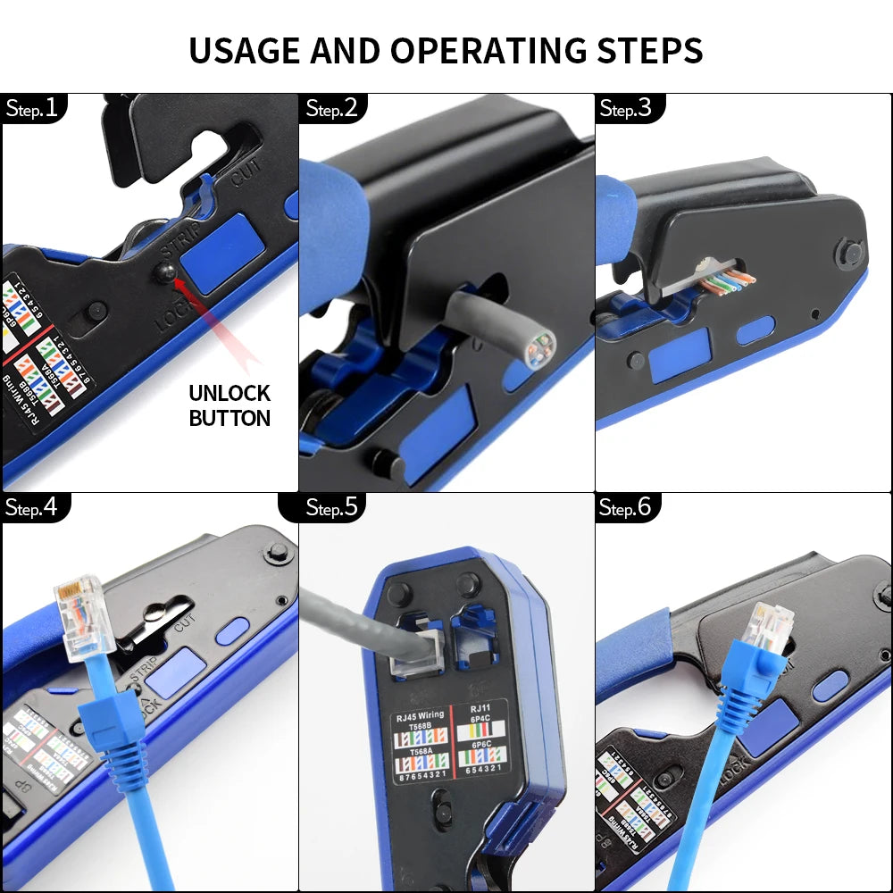 RJ45 Crimping Tool Set, 8P6P Cat5 Cat5e Cat6 Ethernet Crimper Pliers with Wire Stripper Cutter for RJ11 RJ12 Modular Plugs