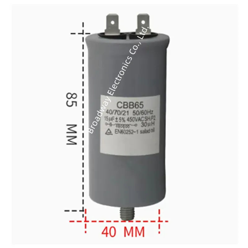 CBB65 full-automatic washing machine start capacitance 450V 8UF 10UF 11UF 12UF 13UF 14UF 15UF 16UF 20UF Single insert with screw
