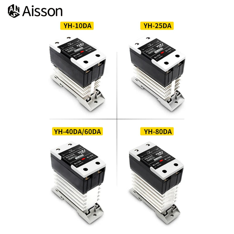 Din Rail Mount Solid State Relay SSR Single Phase DC Control AC AC Control AC With Heat Sink 10A 25A 40A 60A 80A 100A 120A