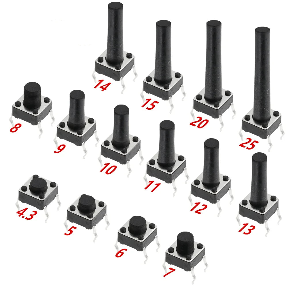 20PCS 6x6 Push Button Switch DIP 6X6X4.3 Light Touch Switch 6*6*4.3/5/6/7/8/9/10/11/12/13MM The Power Switch 4Pins For Arduino