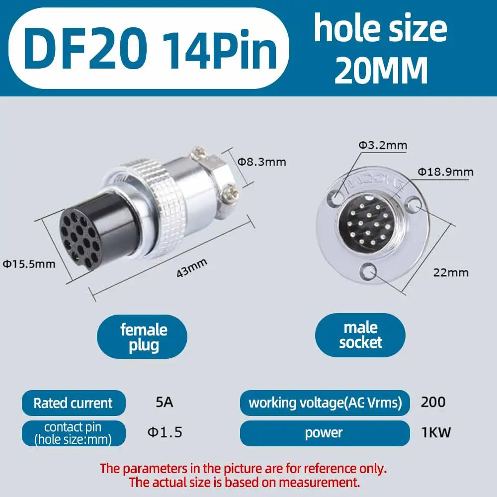 DF20 GX20 Aviation Connector 2 3 4 5 6 7 8 9 10 12 14 Pin Male Female Plug Socket Metal Push Pull Cable Connector Gold Plated Co
