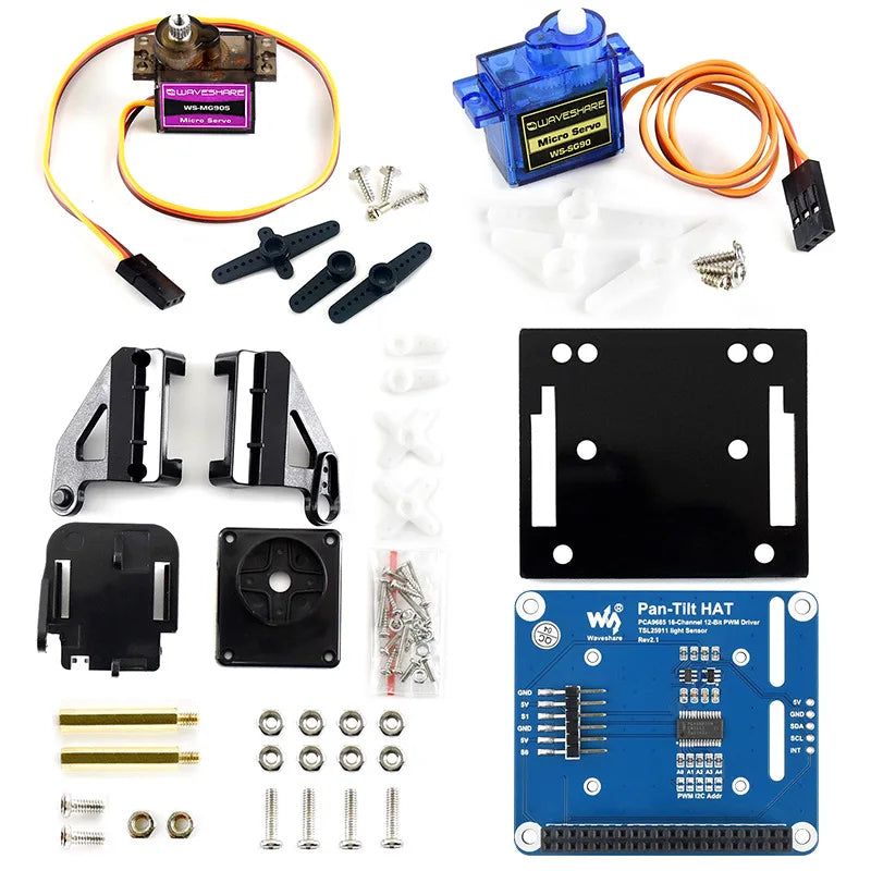 Raspberry Pi 4B 2-DOF Servo Pan-Tilt HAT with PCA9685 PWM & TSL2581 Ambient Light Sensor - for Robotics/Camera Projects