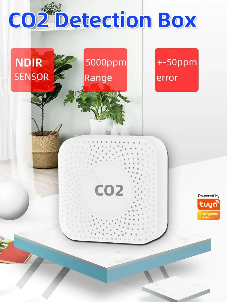 Tuya CO2 Carbon Dioxide Sensor CO2 Detector NDIR High-Precision Measurement Exceeds Standard Alarm Smart Home Linkage Tuya Senso