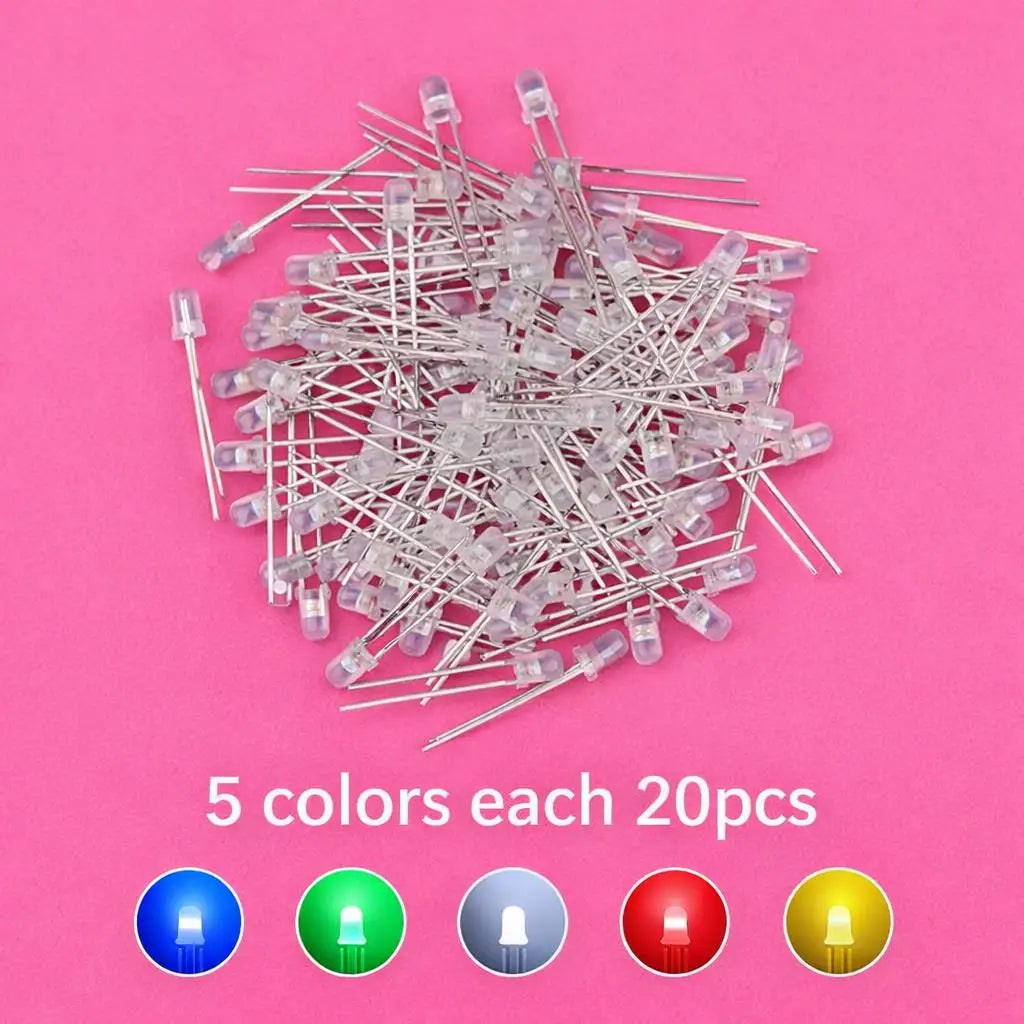 SAMIROB 60/100Pcs 3mm LED Diode Kit F3 Schottky Assorted Diode Red White Green Blue Yellow Orange Pink Purple Warm White for DIY