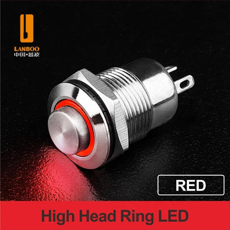 LANBOO 12mm Economy Mini Metal Push Button Switch 1NO Ring/Power Illumination Momentary or Latching