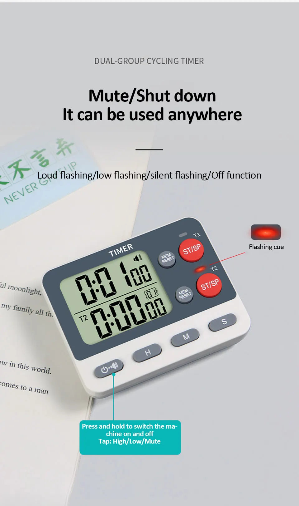 Digital Dual Kitchen Timer with Magnetic Back & Memory Presets, 2 Groups Countdown/Up Stopwatch Timer for Cooking, Baking