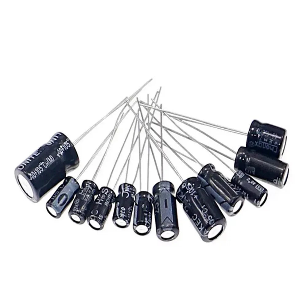 120pcs Electrolytic Capacitor  Aluminum Electrolytic Capacitor Kit 12 Values 1uF-470uF DIP Electrolyte Capacitors