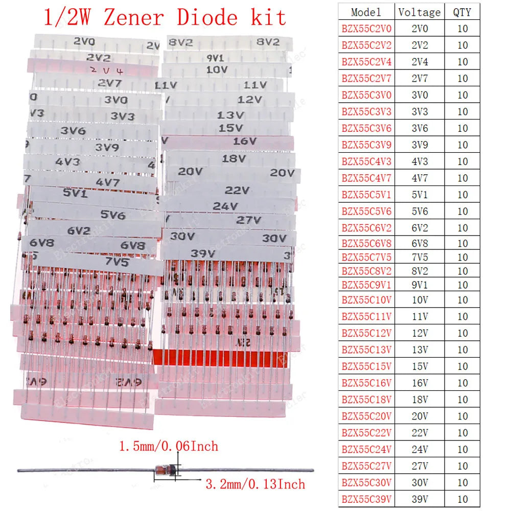 DIP SMD Zener Diode Fast Switching Schottky TVS Diode Assorted Kit 1N4007 1N5408 FR207 1N5819 1N5822 1N4148 10A10 M7 SS14 2V-47V