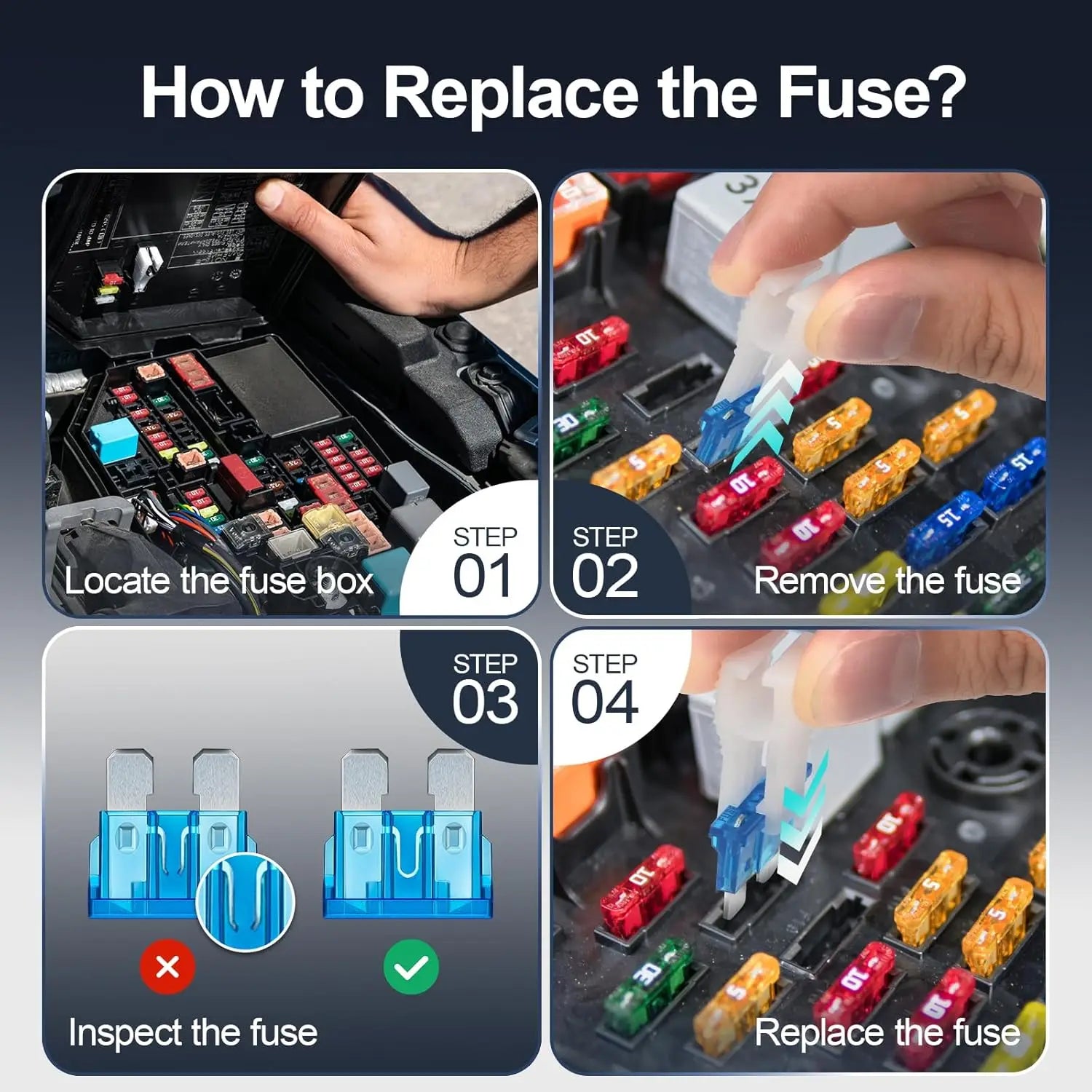 1000/306/120/50PCS Car Fuses Assortment Kit, Mixed Vehicle Blade Fuses - Standard & Mini & Low Profile Mini Fuse