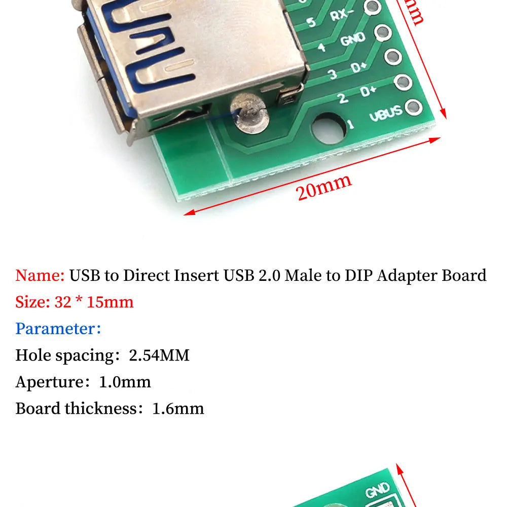 Micro Mini USB USB A Male USB 2.0 3.0 A Female USB B Connector Interface to 2.54mm DIP PCB Converter Adapter Breakout Board