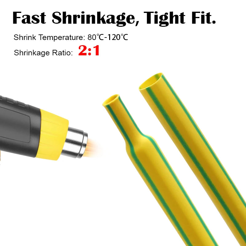 Yellow Green 2:1 Heat Shrink Tube Dia 1mm ~ 50mm Polyolefin PE DIY Cable Repair Shrinkable Tubing Case Sleeve Wire Sheath Wrap