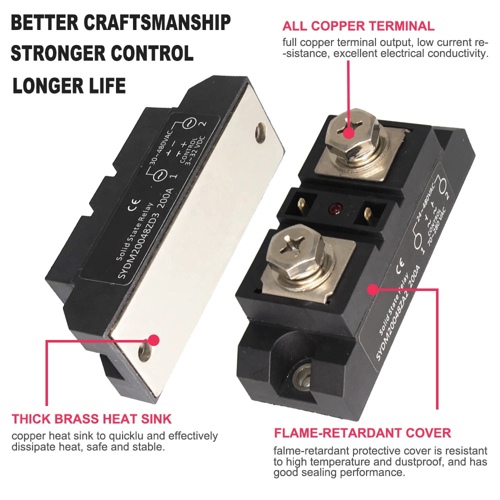 Industrial Solid State Relay Photo Isolation DC-AC AC-AC 200A 300A 400A Built-in RC Low Power Consumption SSR Relays