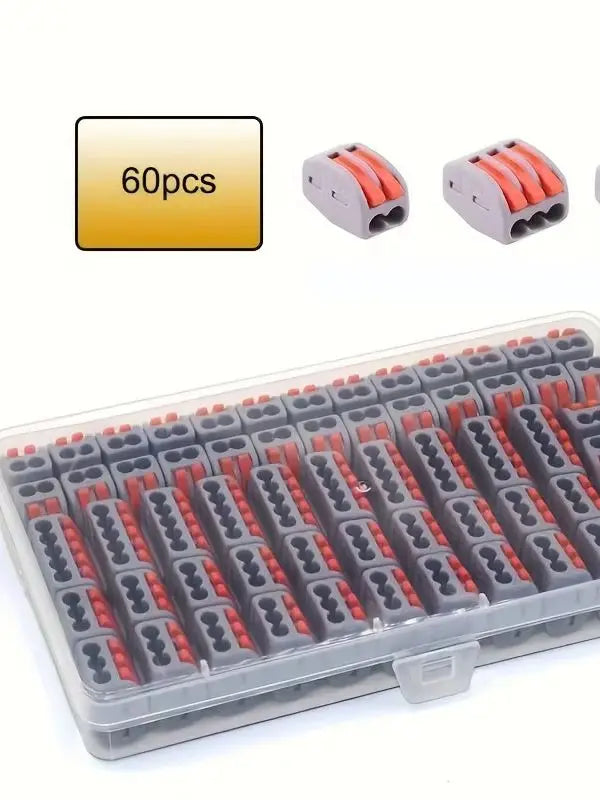 60Pcs Lever Wire Connectors Kit, Push-in Electrical Connectors Quick Connect 2/3/4/5 Conductor Combination, Termal Blocks