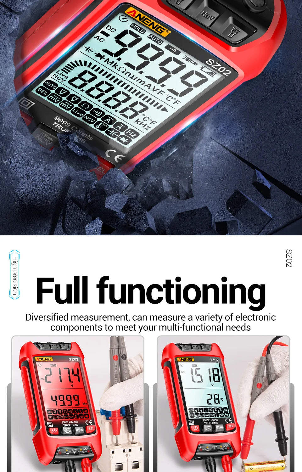 ANENG SZ01/SZ02 Diode Tester Professional Digital Multimeter True RMS Smart AC/DC Current Voltage Auto Range Multimetres Tools