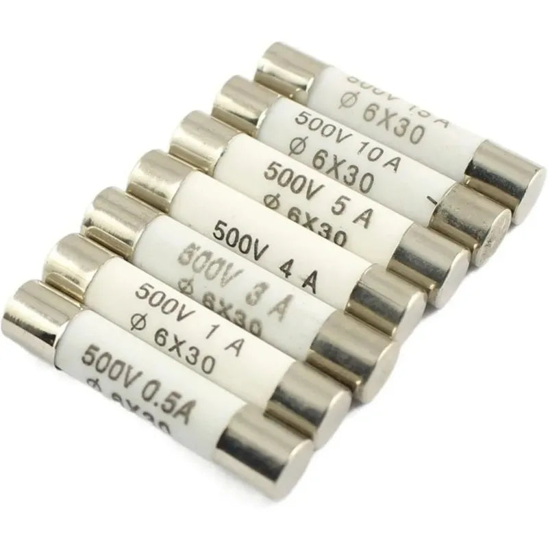 10pcs Ceramic Fuse Cartridge RO58 6x30mm 500V F 0.5A 1A 2A 3A 4A 5A 6A 8A 10A 13A 15A 20A 25A 30A Fast Blow BS1362 6*30mm